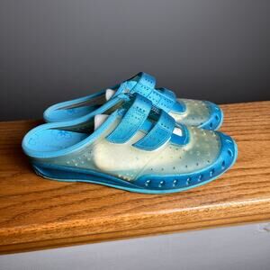 Y2K Vintage Blue Jelly Clogs Transparent Strap Slip Ons Retro 90s Size 7